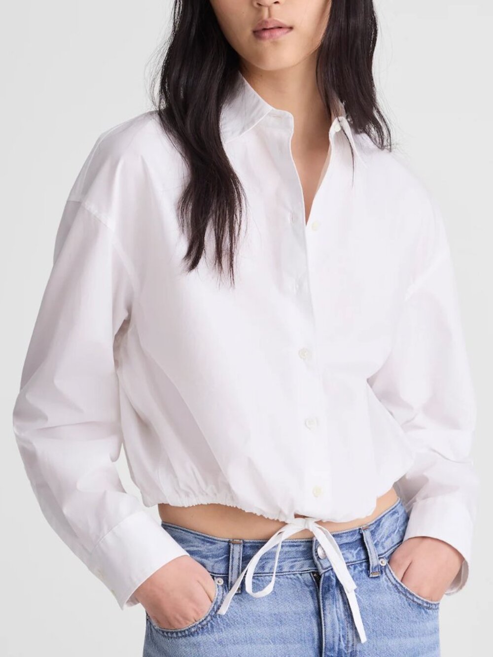 Madewell Drawstring Cropped Cotton Poplin Button-Up Shirt White Size XXS